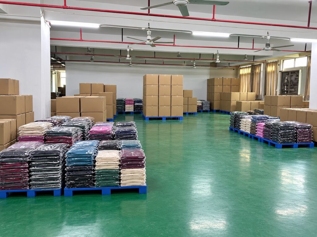 AI-assisted image: packed knitwear batches and closed cartons