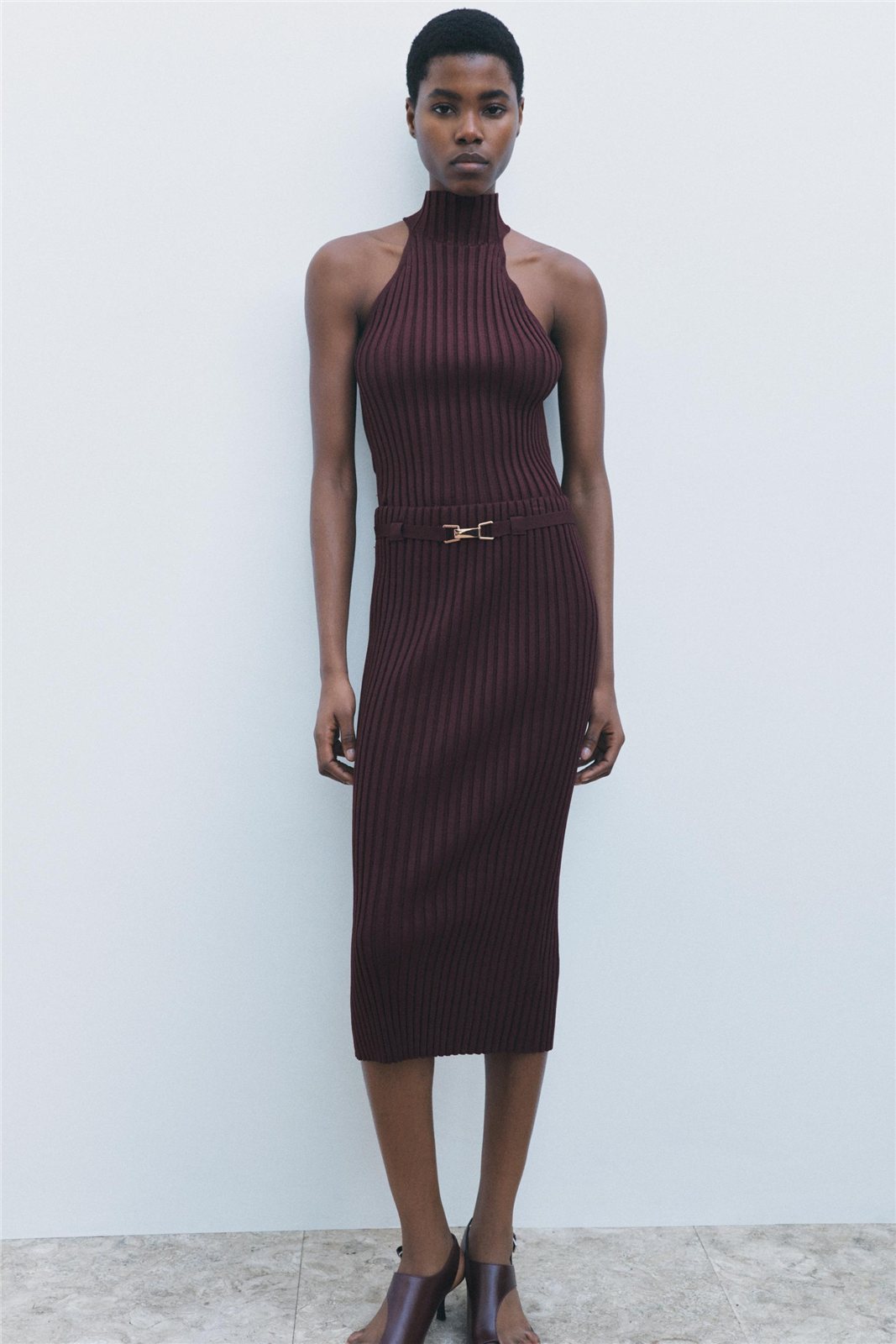 Ribbed Halter Knit Dress — knitwear style reference