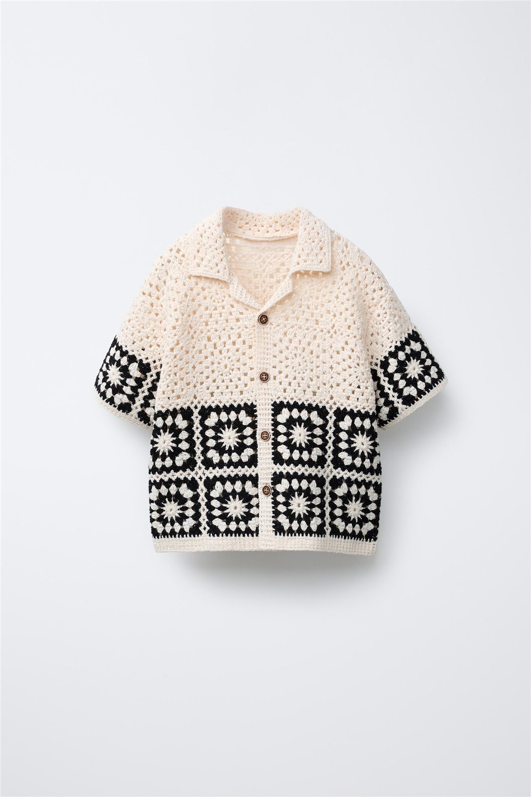 Geometric Short-Sleeve Cardigan — knitwear style reference