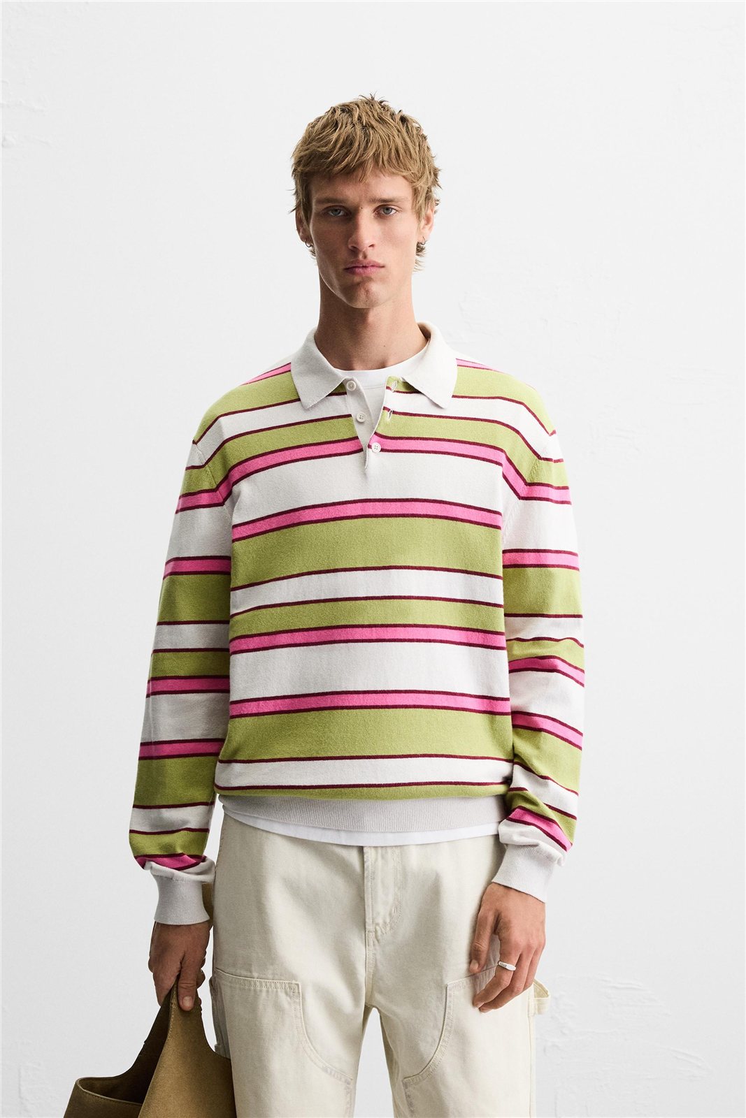 Colour-Stripe Long-Sleeve Knit Polo — knitwear style reference