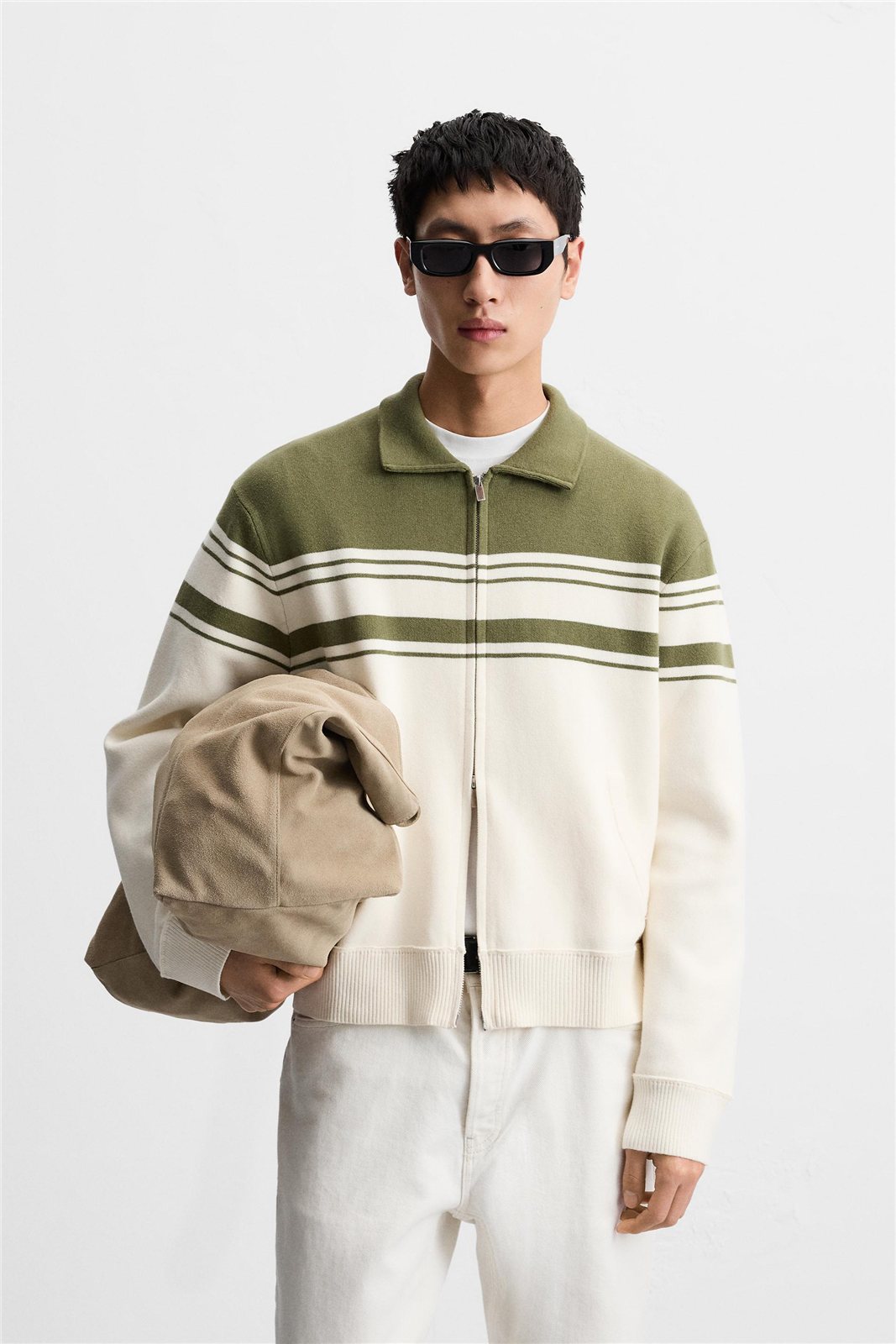 Colour-Block Zip Cardigan — knitwear style reference