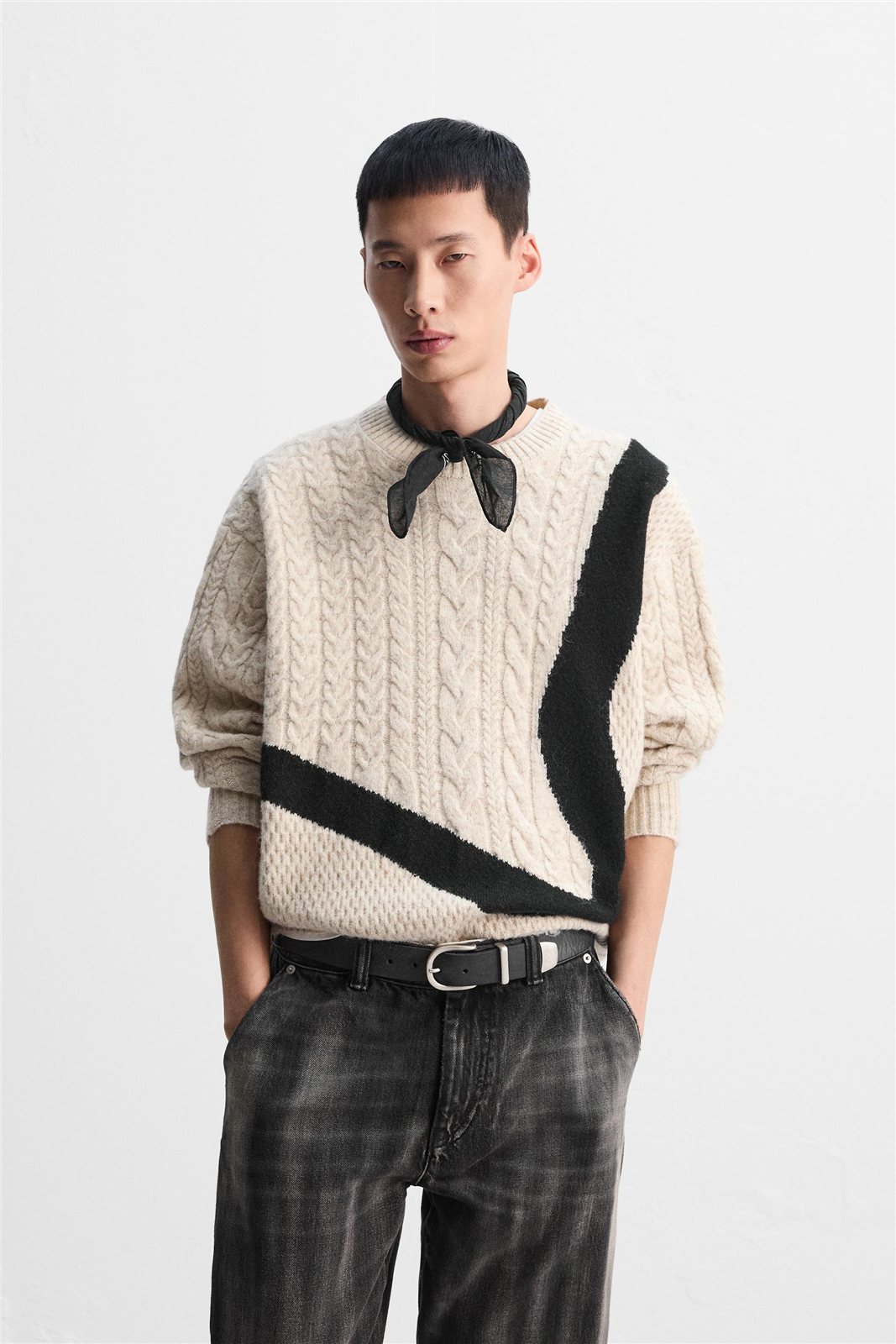 Cable Knit Polo with Contrast Detail — knitwear style reference
