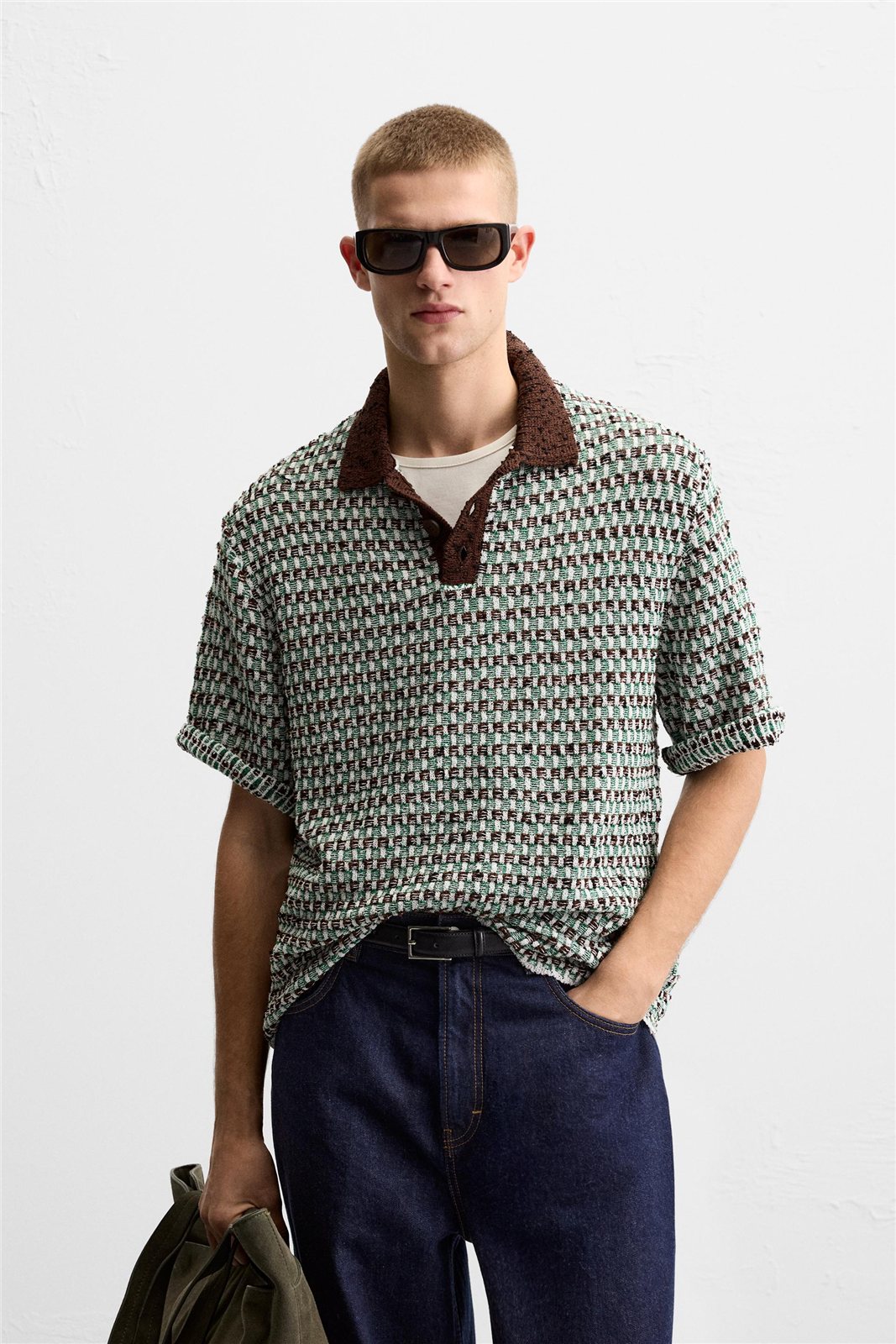 Patterned Short-Sleeve Knit Shirt — knitwear style reference