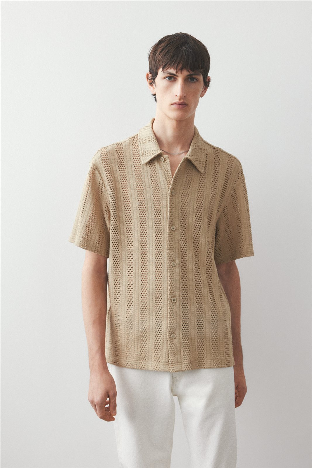 Openwork Short-Sleeve Knit Shirt — knitwear style reference