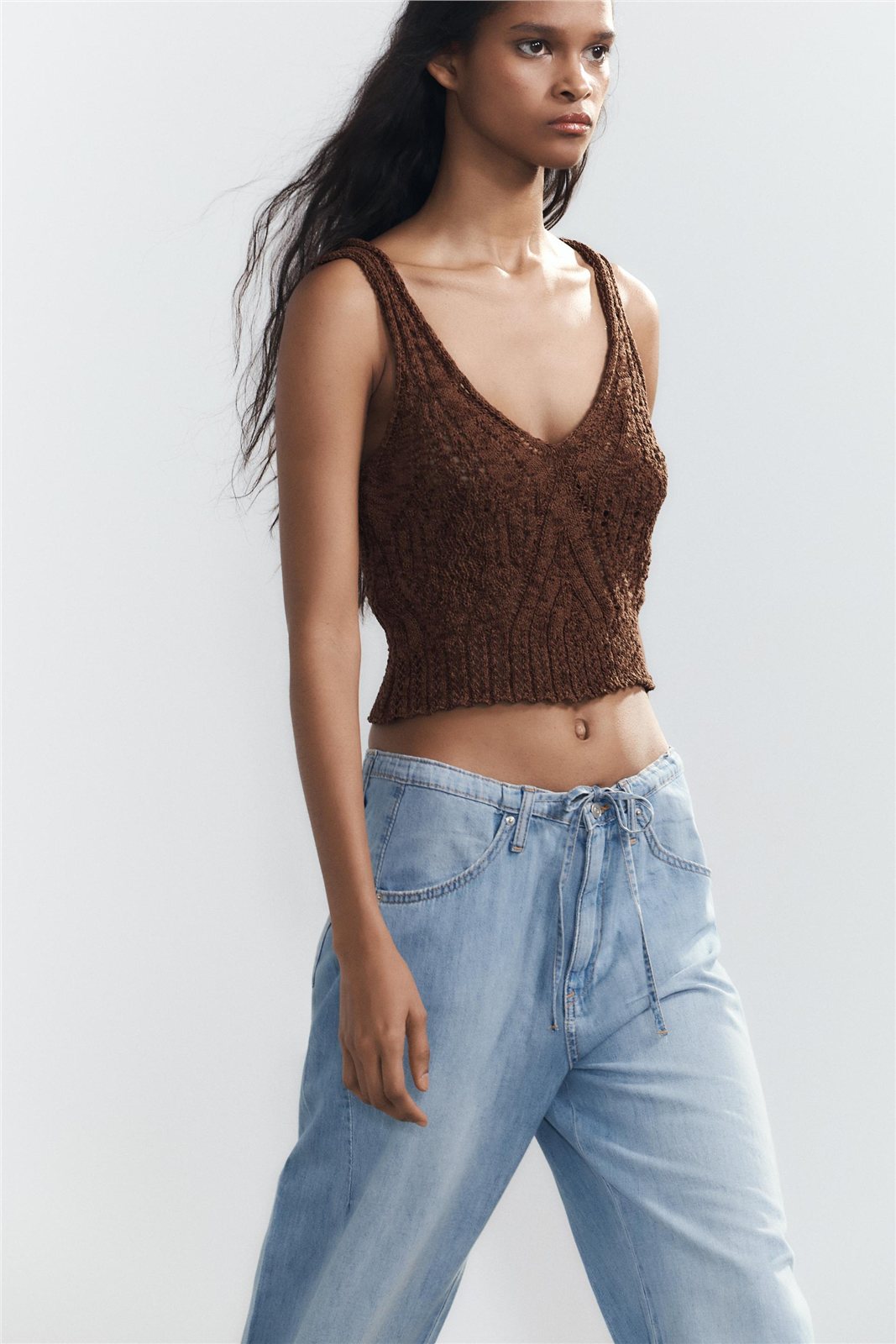 Brown V-Neck Knit Vest — knitwear style reference
