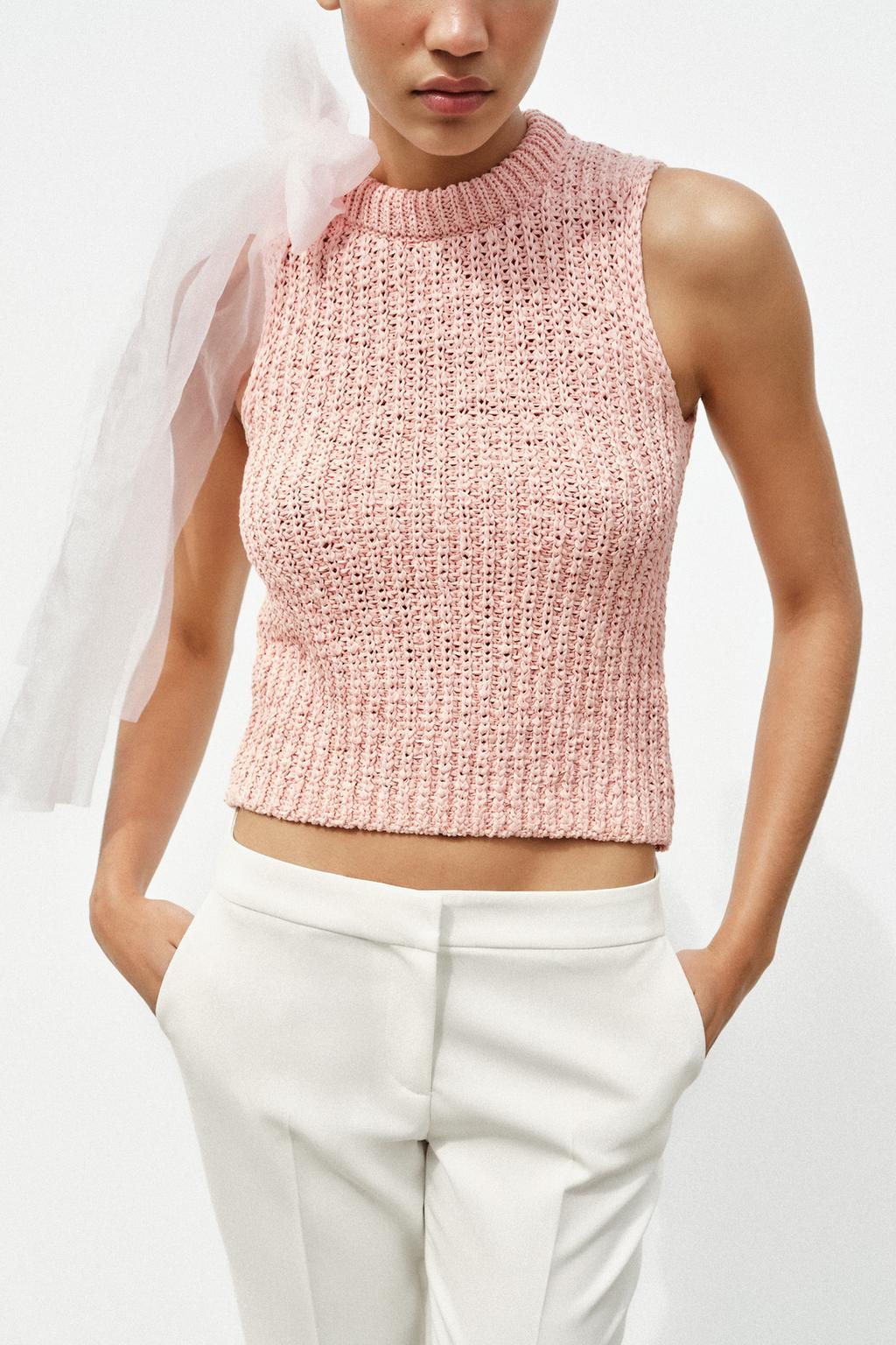 Pink High-Neck Knit Vest — knitwear style reference