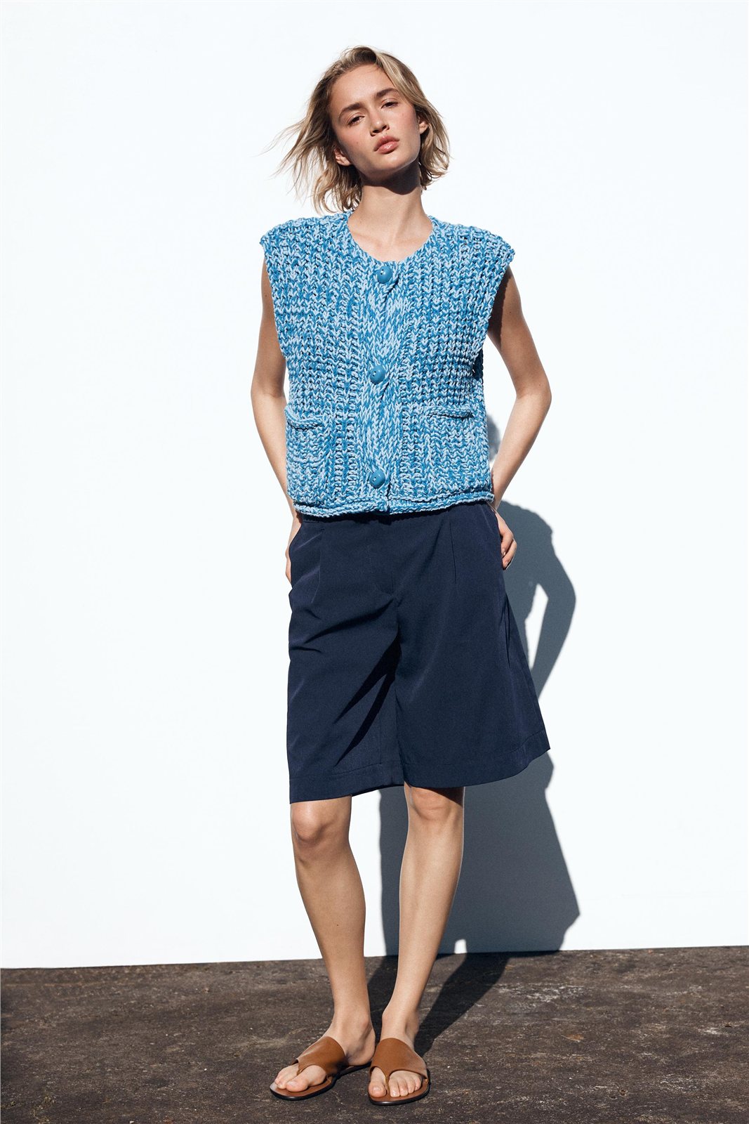 Blue Textured Knit Vest — knitwear style reference