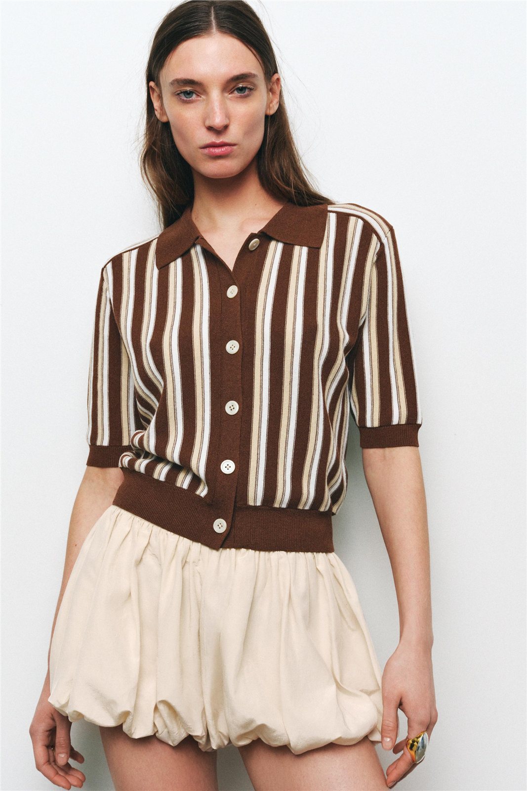 Striped Knit Polo Cardigan — knitwear style reference