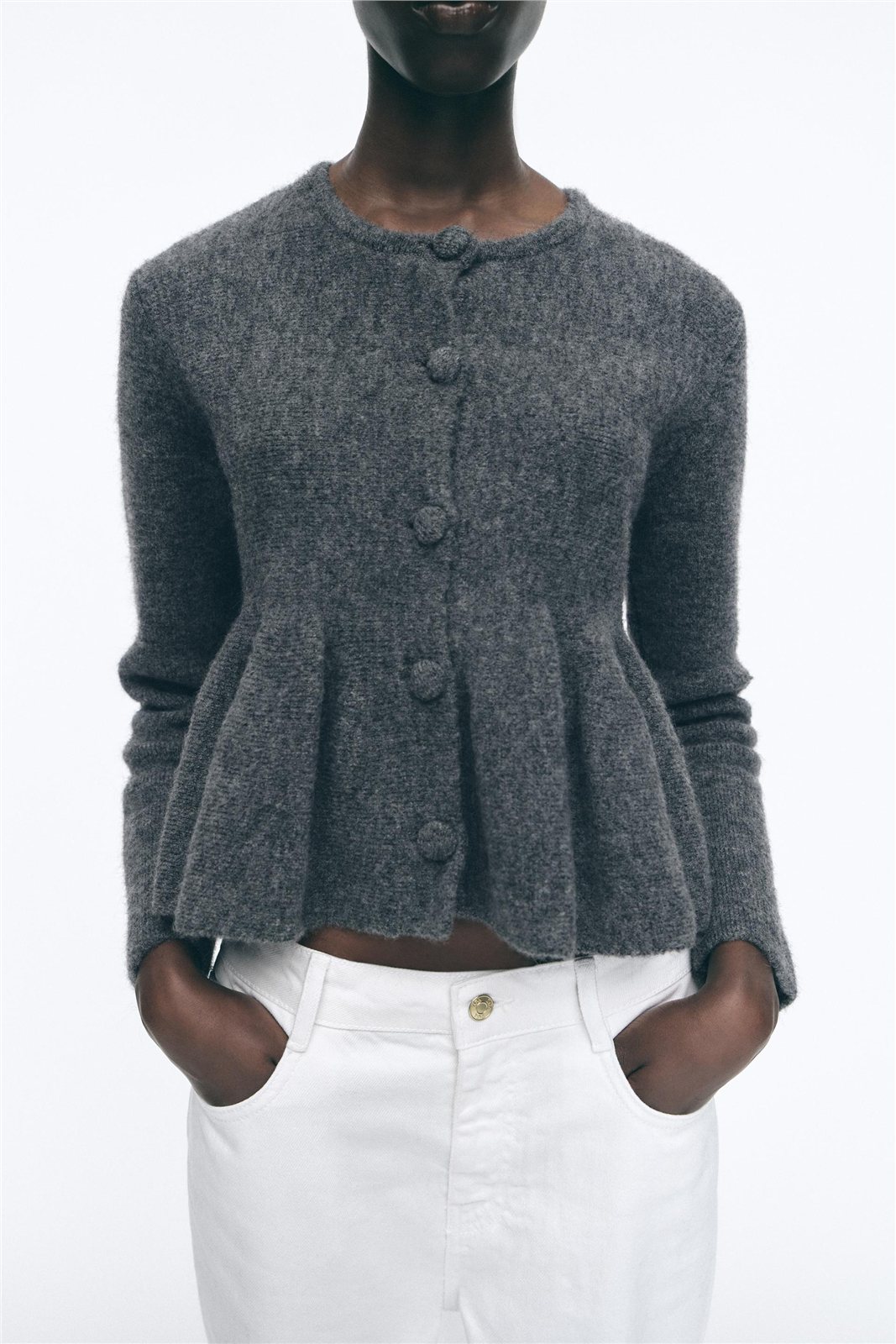 Grey Round-Neck Cardigan — knitwear style reference