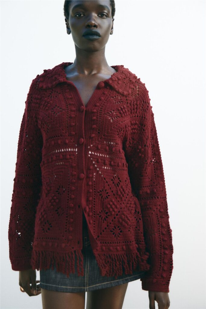 Burgundy Textured Shirt Cardigan — style reference supplied by Wayhonk.