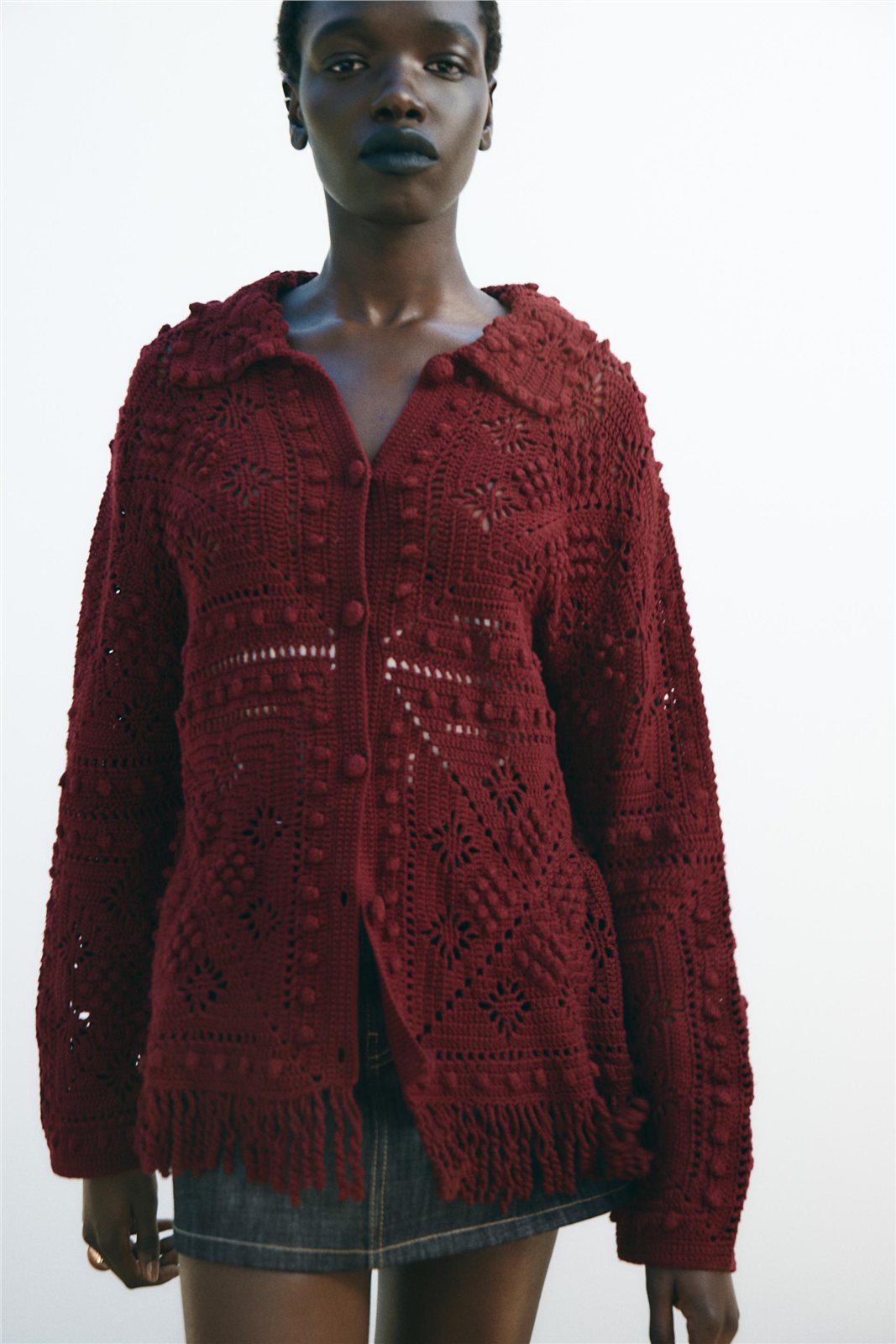 Burgundy Textured Shirt Cardigan — knitwear style reference