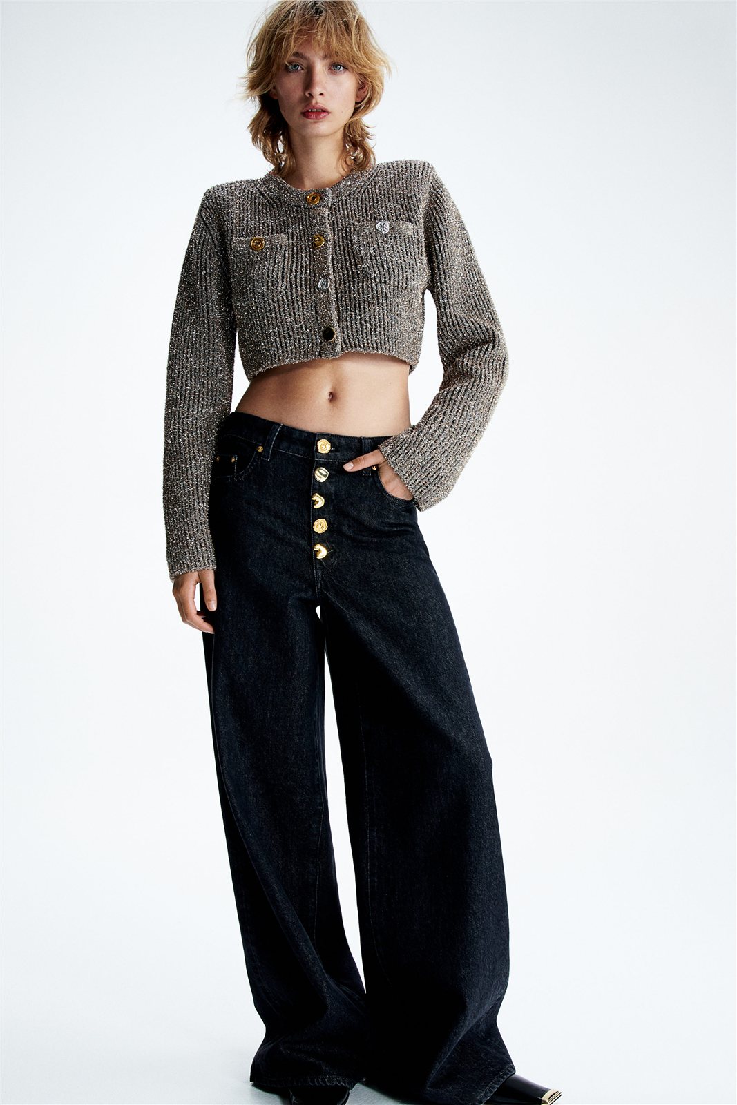 Cropped Grey Knit Cardigan — knitwear style reference