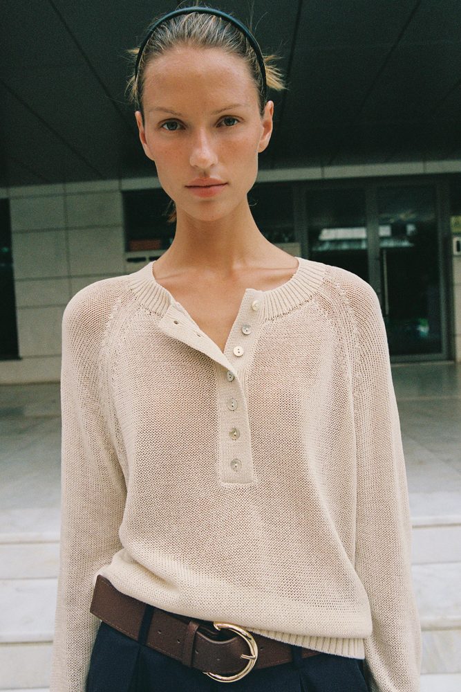 Cream button-front cardigan, alternate view.