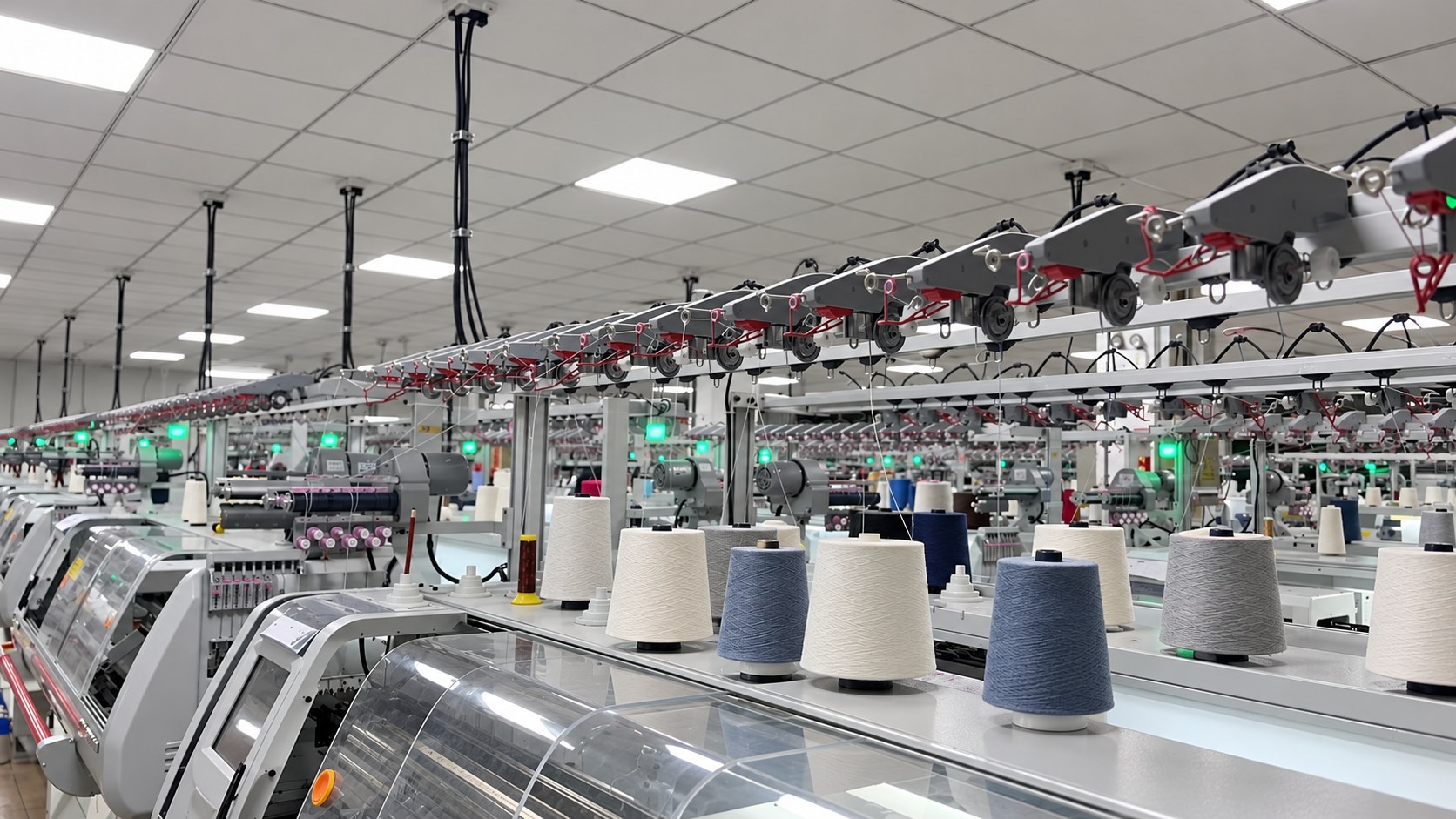 Flat knitting equipment and yarn cones