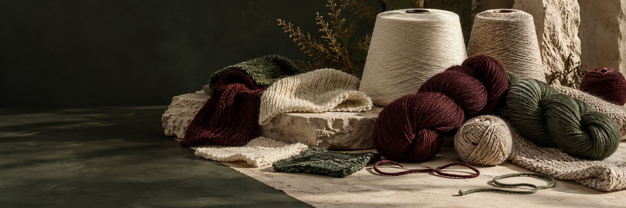editorial material concept: yarn and knit textures.